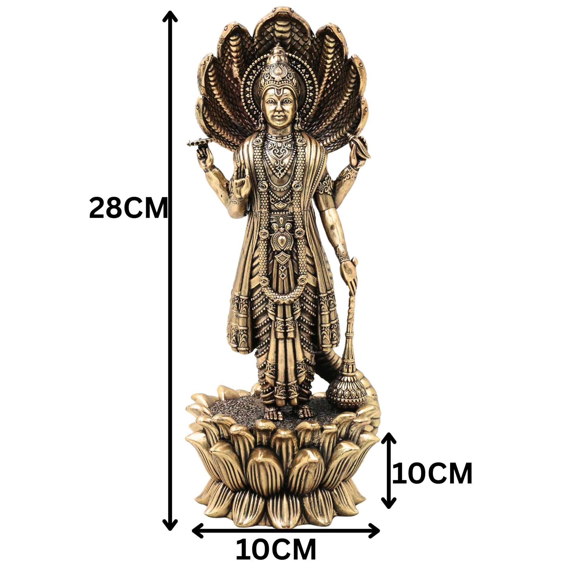 Brass Maha Vishnu Idol Narayana Perumal Murti for Pooja Home Decor Gifting Traditional Handcrafted Statue, Gold, 11 Inch, 1 Piece