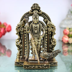 Brass Murugan Idol Kartikeya Subramanya Swamy Statue for Pooja Home Decor Traditional Chola Gift, Gold, 8 Inch, 1 Piece