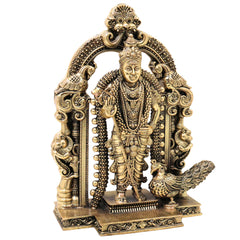 Brass Murugan Idol Kartikeya Subramanya Swamy Statue for Pooja Home Decor Traditional Chola Gift, Gold, 8 Inch, 1 Piece