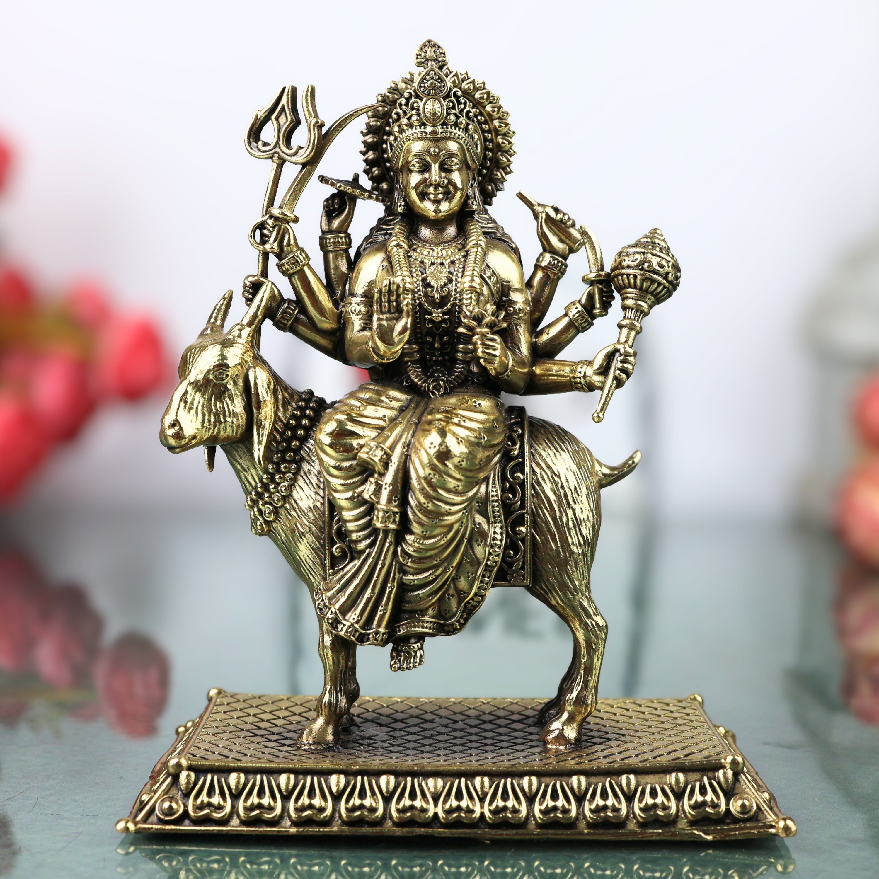 Brass Meladi Mata Ji Idol Murti, Handcrafted Meldi Maa Devi Statue for Pooja, Vastu & Home Decor, Gold, 5 Inch, 1 Piece
