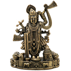 Brass Shrinath Ji Idol Traditional Handcrafted Krishna Murti for Pooja Home Decor Temple Gifting, Gold, 4.5 Inch, 1 Piece