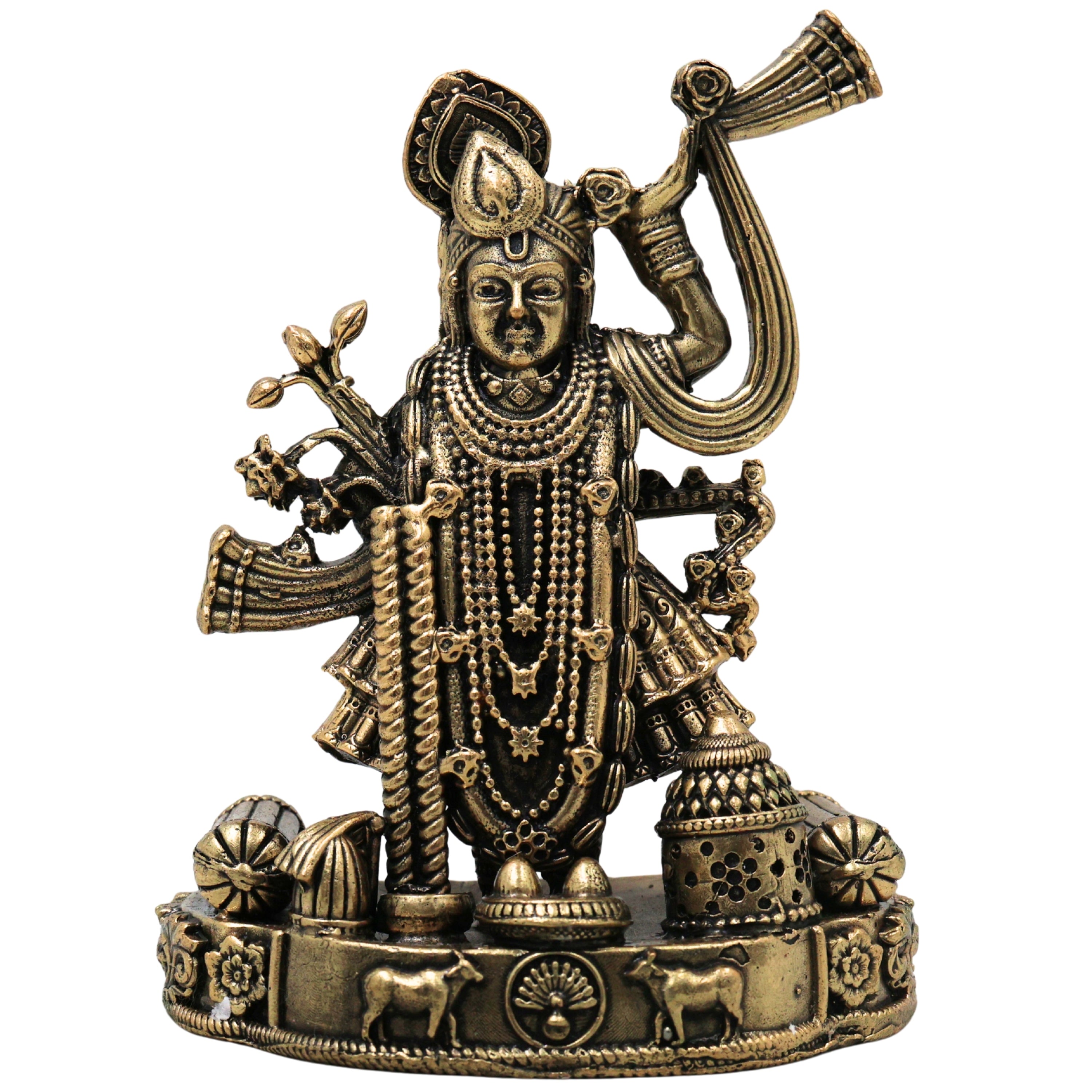 Brass Shrinath Ji Idol Traditional Handcrafted Krishna Murti for Pooja Home Decor Temple Gifting, Gold, 4.5 Inch, 1 Piece