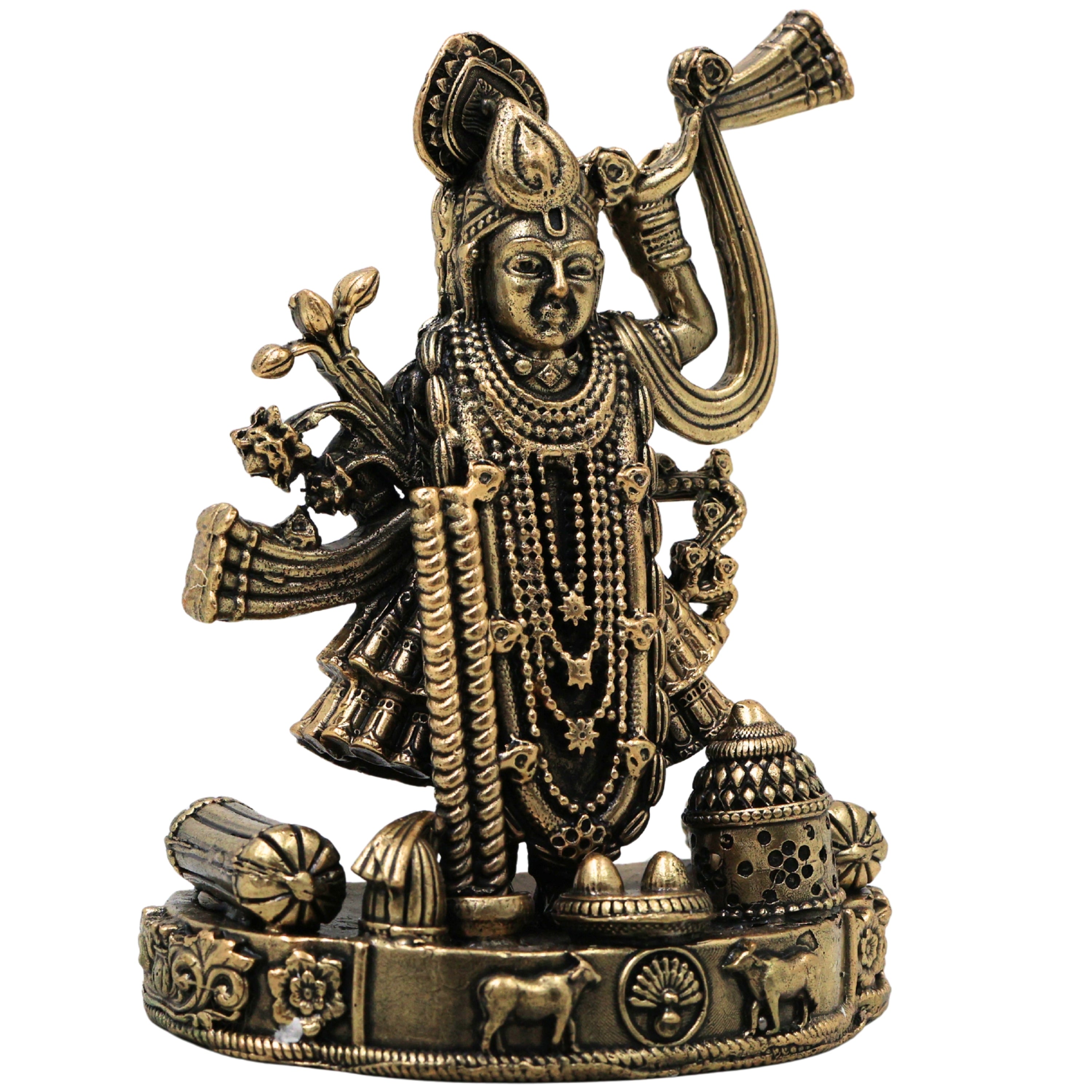Brass Shrinath Ji Idol Traditional Handcrafted Krishna Murti for Pooja Home Decor Temple Gifting, Gold, 4.5 Inch, 1 Piece