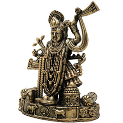 Brass Shrinath Ji Idol Traditional Handcrafted Krishna Murti for Pooja Home Decor Temple Gifting, Gold, 4.5 Inch, 1 Piece
