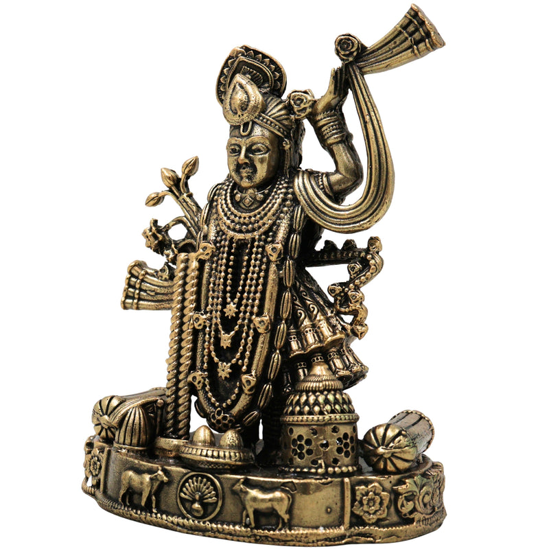 Brass Shrinath Ji Idol Traditional Handcrafted Krishna Murti for Pooja Home Decor Temple Gifting, Gold, 4.5 Inch, 1 Piece