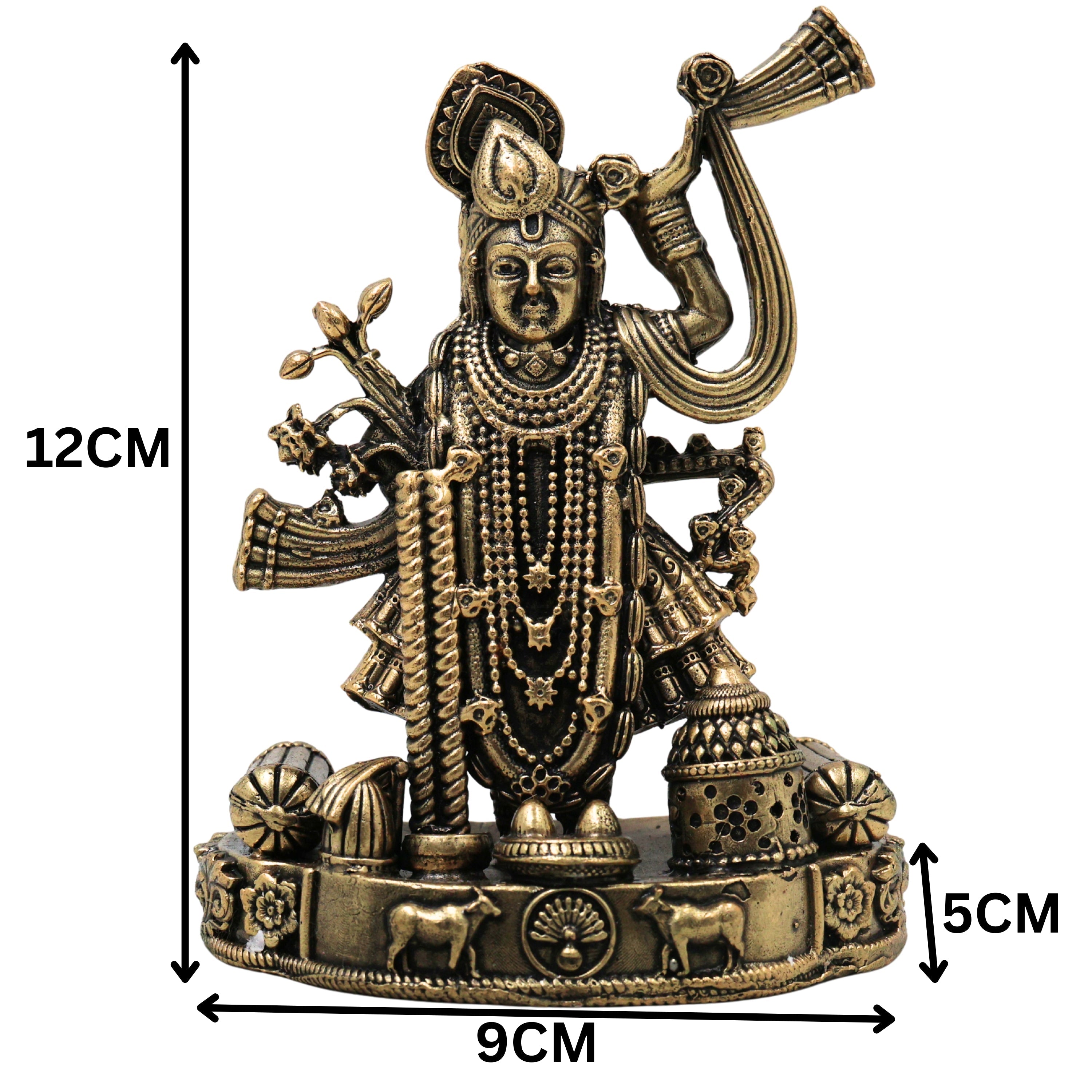 Brass Shrinath Ji Idol Traditional Handcrafted Krishna Murti for Pooja Home Decor Temple Gifting, Gold, 4.5 Inch, 1 Piece