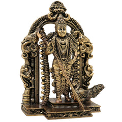 Brass Murugan Subramanya Kartikeya Idol Traditional Chola Handcrafted Statue for Pooja Decor Gift, Gold, 4.5 Inch, 1 Piece