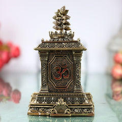 Brass Tulsi Maadam Tulasi Vrindavan Handcrafted Traditional Pooja Decor Gift Shrine for Home Temple, Gold, 5.5 Inch, 1 Piece