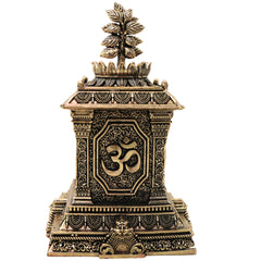 Brass Tulsi Maadam Tulasi Vrindavan Handcrafted Traditional Pooja Decor Gift Shrine for Home Temple, Gold, 5.5 Inch, 1 Piece
