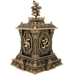 Brass Tulsi Maadam Tulasi Vrindavan Handcrafted Traditional Pooja Decor Gift Shrine for Home Temple, Gold, 5.5 Inch, 1 Piece