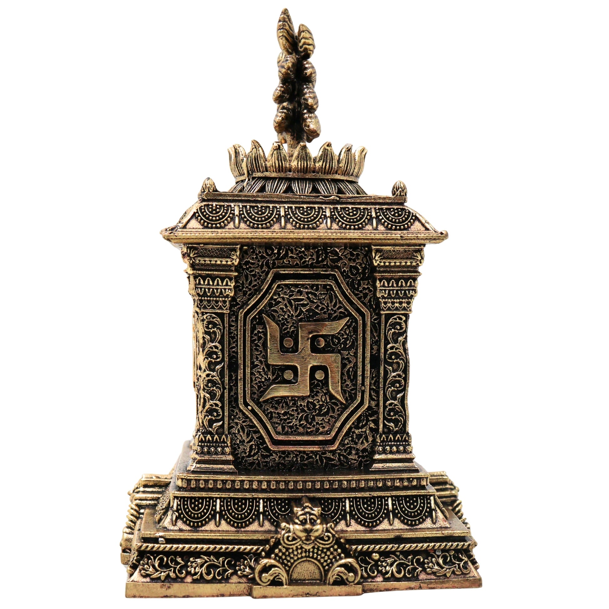 Brass Tulsi Maadam Tulasi Vrindavan Handcrafted Traditional Pooja Decor Gift Shrine for Home Temple, Gold, 5.5 Inch, 1 Piece