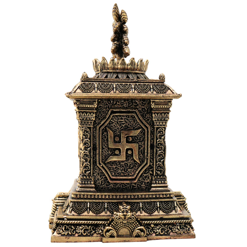 Brass Tulsi Maadam Tulasi Vrindavan Handcrafted Traditional Pooja Decor Gift Shrine for Home Temple, Gold, 5.5 Inch, 1 Piece