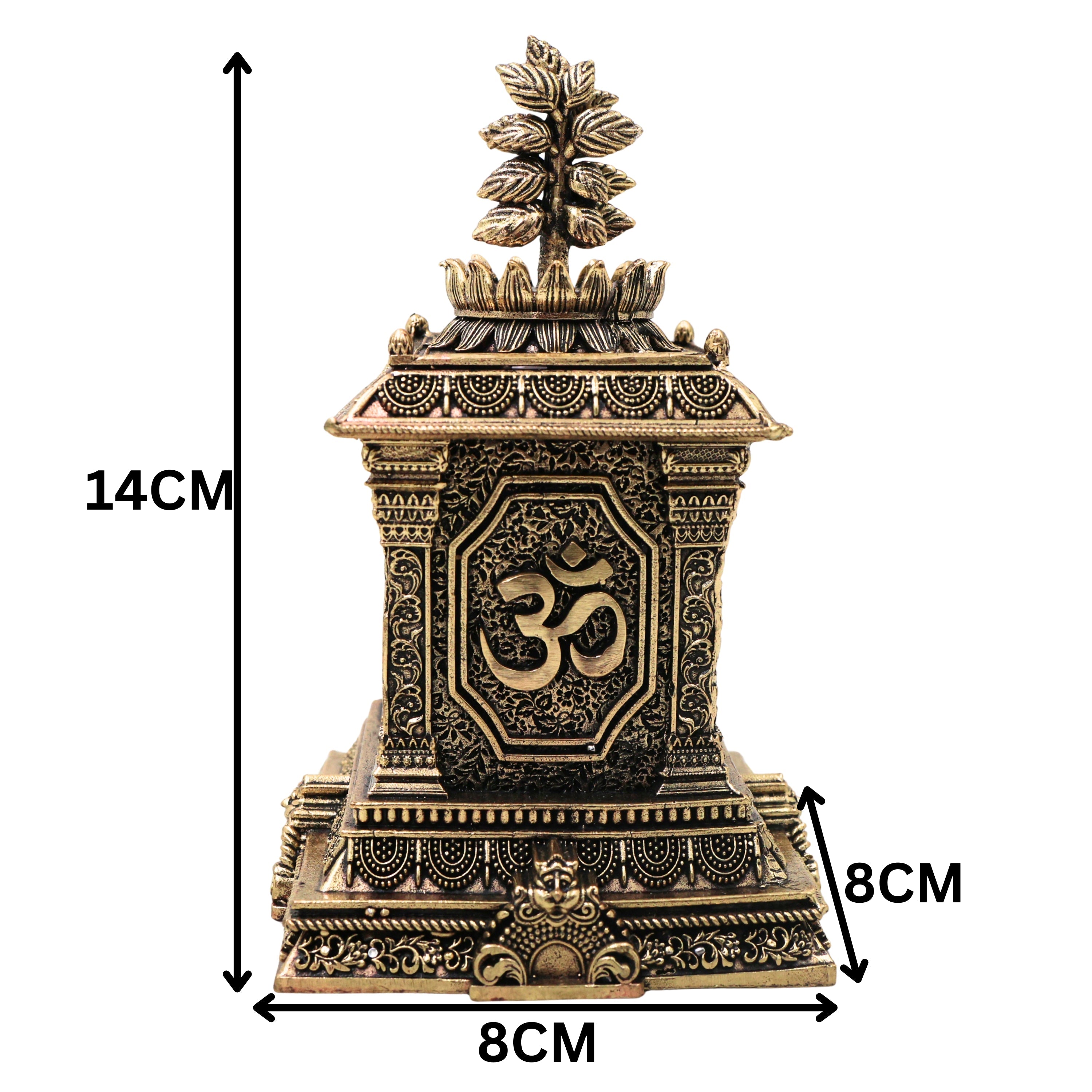 Brass Tulsi Maadam Tulasi Vrindavan Handcrafted Traditional Pooja Decor Gift Shrine for Home Temple, Gold, 5.5 Inch, 1 Piece