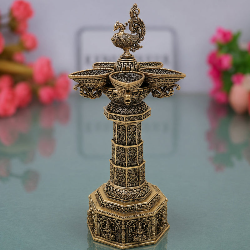Brass Handcrafted Peacock Lamp, Traditional Mayil Vilakku Deepam for Pooja, Home Decor & Gifting, Gold, 6.5 Inch, 1 Piece