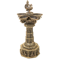 Brass Handcrafted Peacock Lamp, Traditional Mayil Vilakku Deepam for Pooja, Home Decor & Gifting, Gold, 6.5 Inch, 1 Piece