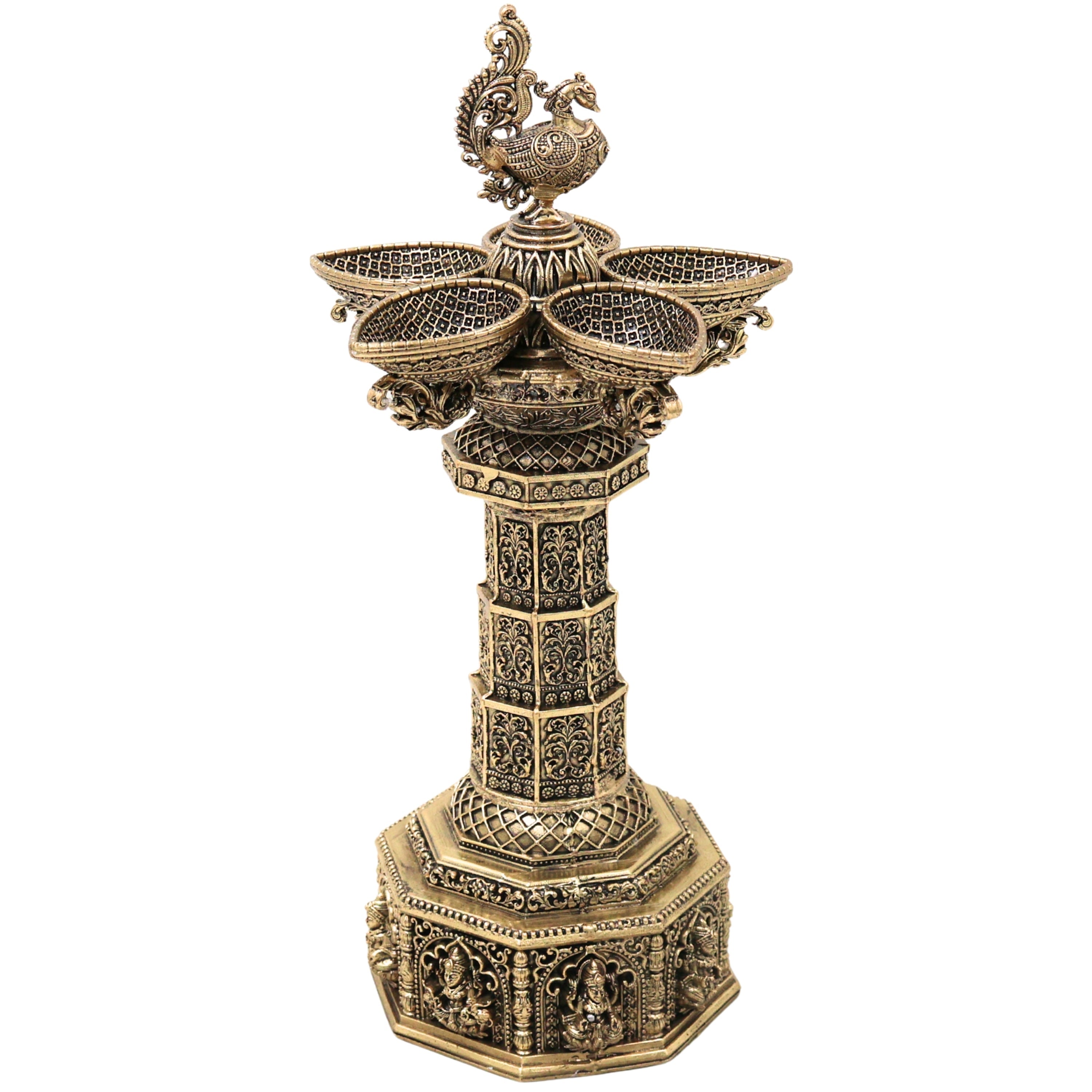 Brass Handcrafted Peacock Lamp, Traditional Mayil Vilakku Deepam for Pooja, Home Decor & Gifting, Gold, 6.5 Inch, 1 Piece