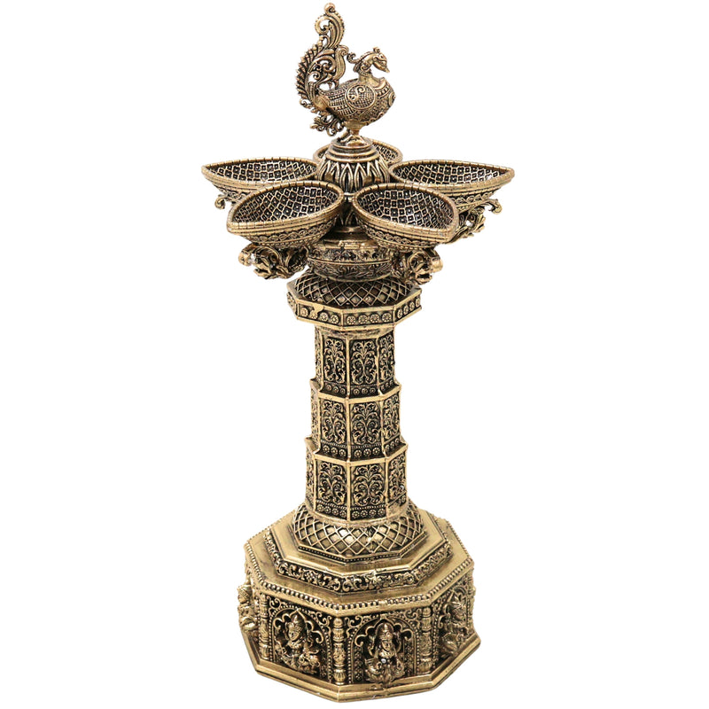 Brass Handcrafted Peacock Lamp, Traditional Mayil Vilakku Deepam for Pooja, Home Decor & Gifting, Gold, 6.5 Inch, 1 Piece
