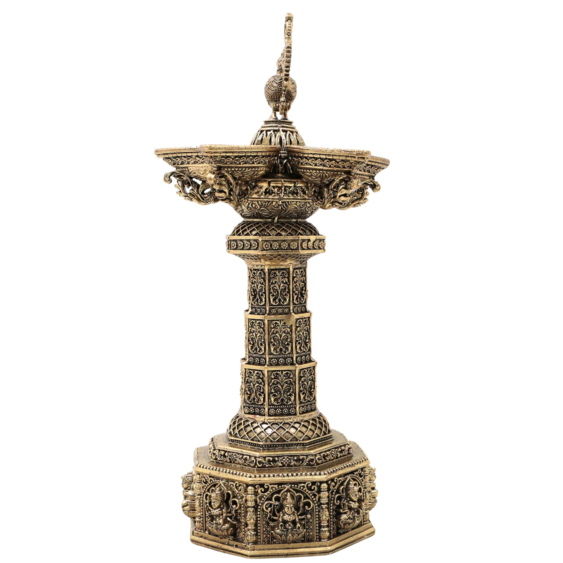 Brass Handcrafted Peacock Lamp, Traditional Mayil Vilakku Deepam for Pooja, Home Decor & Gifting, Gold, 6.5 Inch, 1 Piece