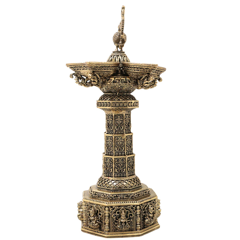 Brass Handcrafted Peacock Lamp, Traditional Mayil Vilakku Deepam for Pooja, Home Decor & Gifting, Gold, 6.5 Inch, 1 Piece