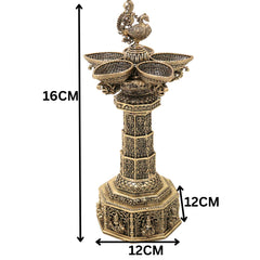 Brass Peacock Lamp Set of 2 Traditional Handcrafted Mayil Vilakku Deepam for Pooja Decor & Gifting, Gold, 6.5 Inch, 2 Piece