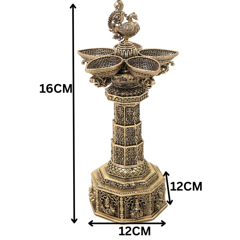 Brass Peacock Lamp Set of 2 Traditional Handcrafted Mayil Vilakku Deepam for Pooja Decor & Gifting, Gold, 6.5 Inch, 2 Piece