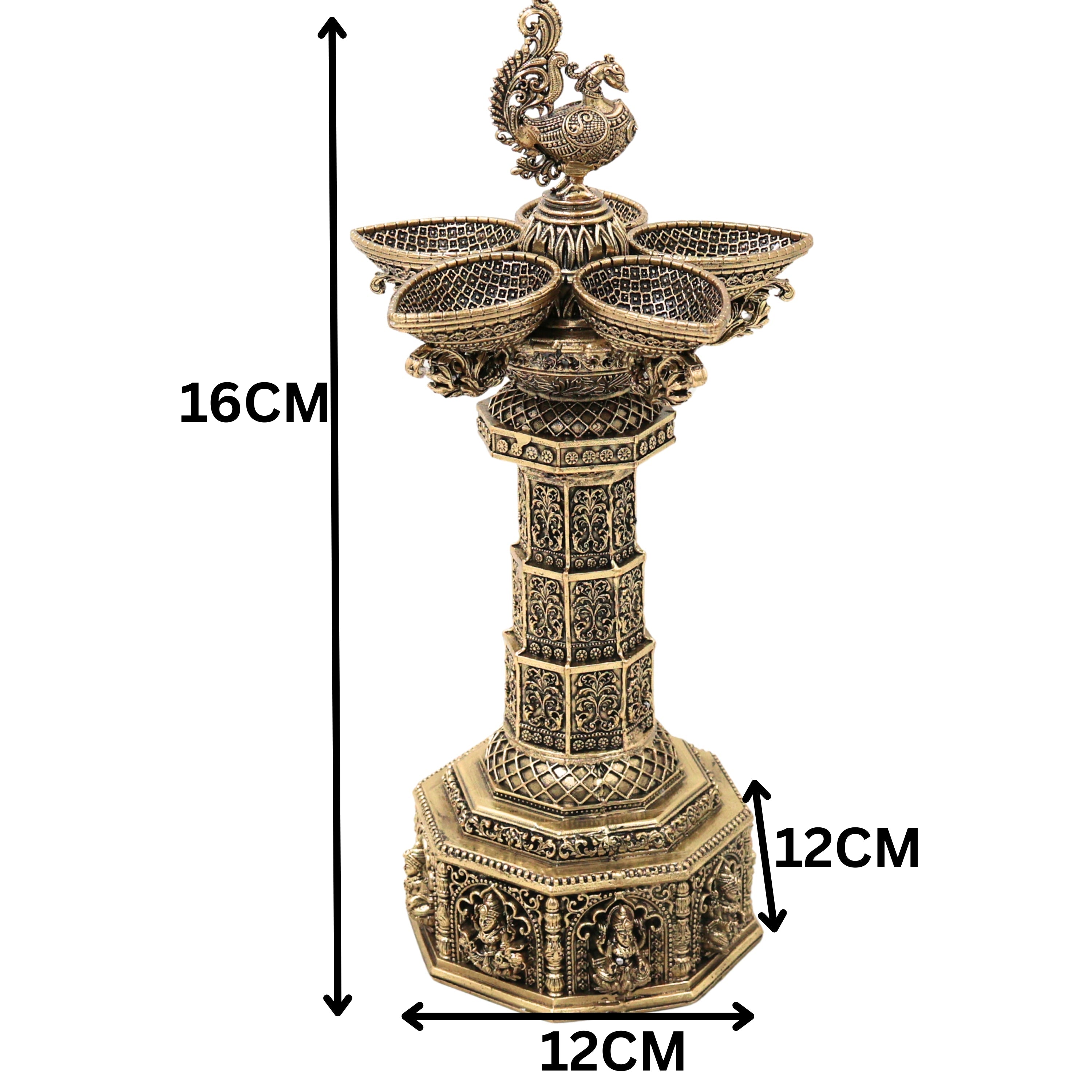 Brass Handcrafted Peacock Lamp, Traditional Mayil Vilakku Deepam for Pooja, Home Decor & Gifting, Gold, 6.5 Inch, 1 Piece