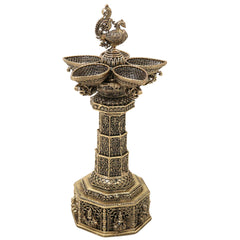 Brass Peacock Lakshmi Vilakku Deepam, Handcrafted Traditional Chola Pooja Lamp for Decor & Gifting, Gold, 13 Inch, 1 Piece