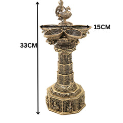 Brass Peacock Lakshmi Vilakku Deepam, Handcrafted Traditional Chola Pooja Lamp for Decor & Gifting, Gold, 13 Inch, 1 Piece