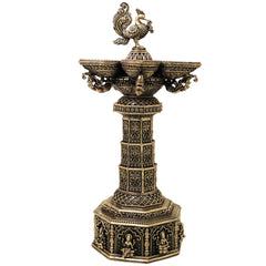 Brass Mahalakshmi Vilakku Lamp for Pooja, Traditional Handcrafted Deepam Home Decor Gift, Gold, 14.5 Inch, 1 Piece