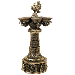 Brass Mahalakshmi Vilakku Lamp for Pooja, Traditional Handcrafted Deepam Home Decor Gift, Gold, 14.5 Inch, 1 Piece
