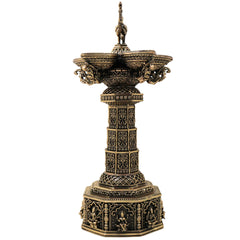 Brass Mahalakshmi Vilakku Lamp for Pooja, Traditional Handcrafted Deepam Home Decor Gift, Gold, 14.5 Inch, 1 Piece