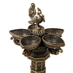 Brass Mahalakshmi Vilakku Lamp for Pooja, Traditional Handcrafted Deepam Home Decor Gift, Gold, 14.5 Inch, 1 Piece