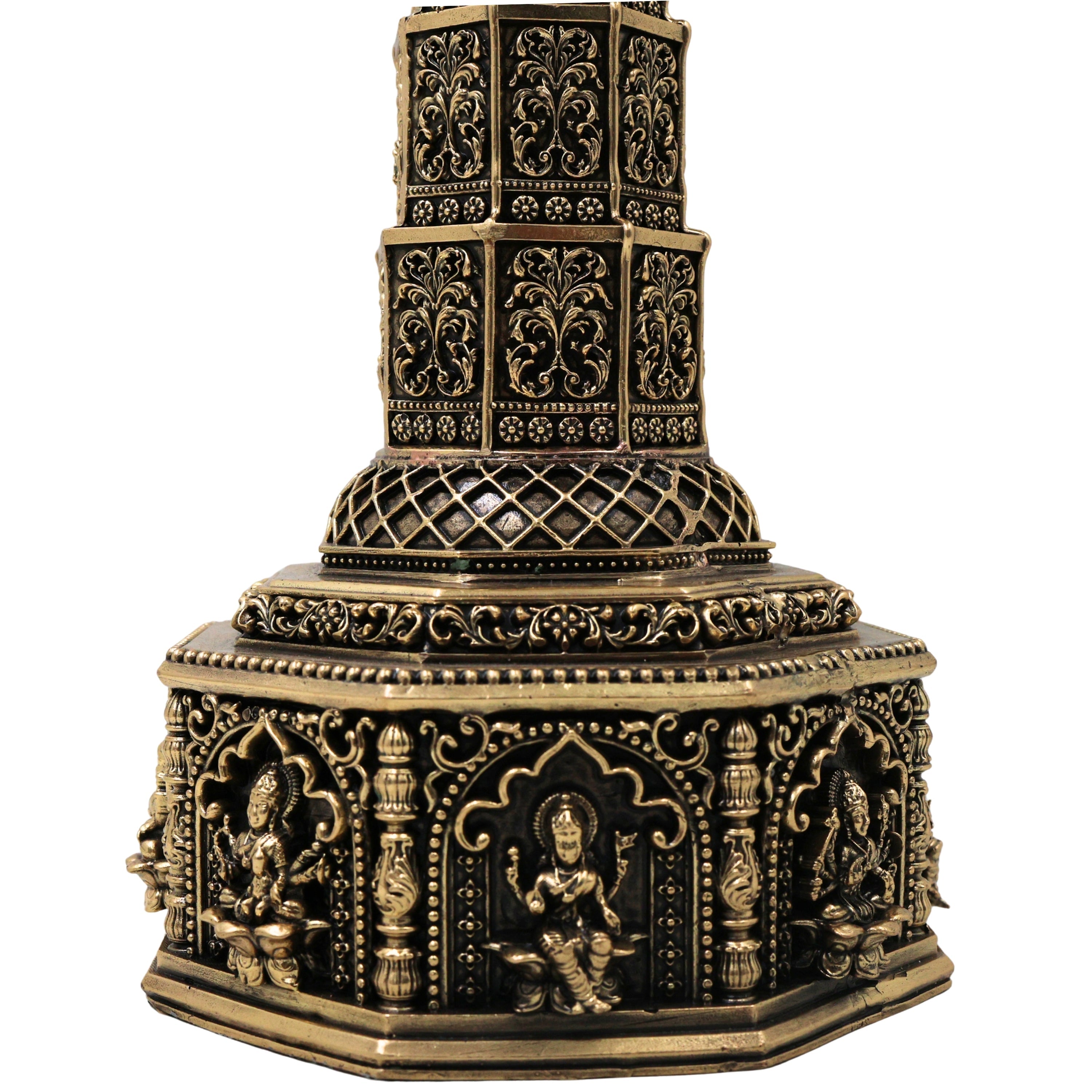Brass Mahalakshmi Vilakku Lamp for Pooja, Traditional Handcrafted Deepam Home Decor Gift, Gold, 14.5 Inch, 1 Piece