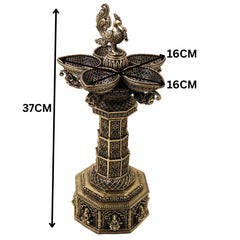 Brass Mahalakshmi Vilakku Lamp for Pooja, Traditional Handcrafted Deepam Home Decor Gift, Gold, 14.5 Inch, 1 Piece