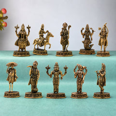 Brass Vishnu Dashavatar Set Idol Handcrafted Dashavatara Murti for Pooja, Temple Decor & Gifting, Gold, 3 Inch, 10 Piece