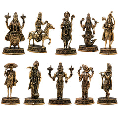 Brass Vishnu Dashavatar Set Idol Handcrafted Dashavatara Murti for Pooja, Temple Decor & Gifting, Gold, 3 Inch, 10 Piece
