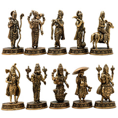 Brass Vishnu Dashavatar Set Idol Handcrafted Dashavatara Murti for Pooja, Temple Decor & Gifting, Gold, 3 Inch, 10 Piece