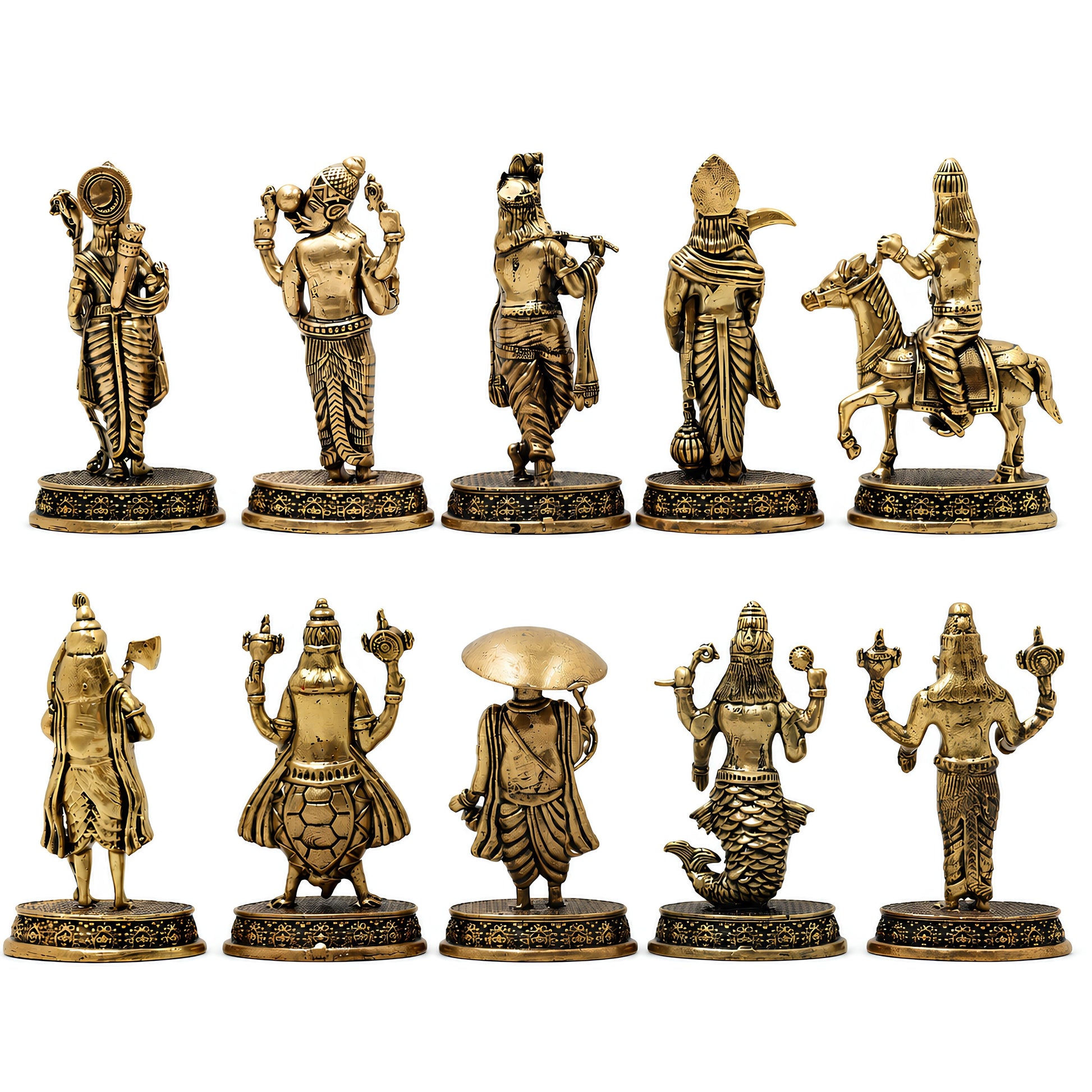 Brass Vishnu Dashavatar Set Idol Handcrafted Dashavatara Murti for Pooja, Temple Decor & Gifting, Gold, 3 Inch, 10 Piece