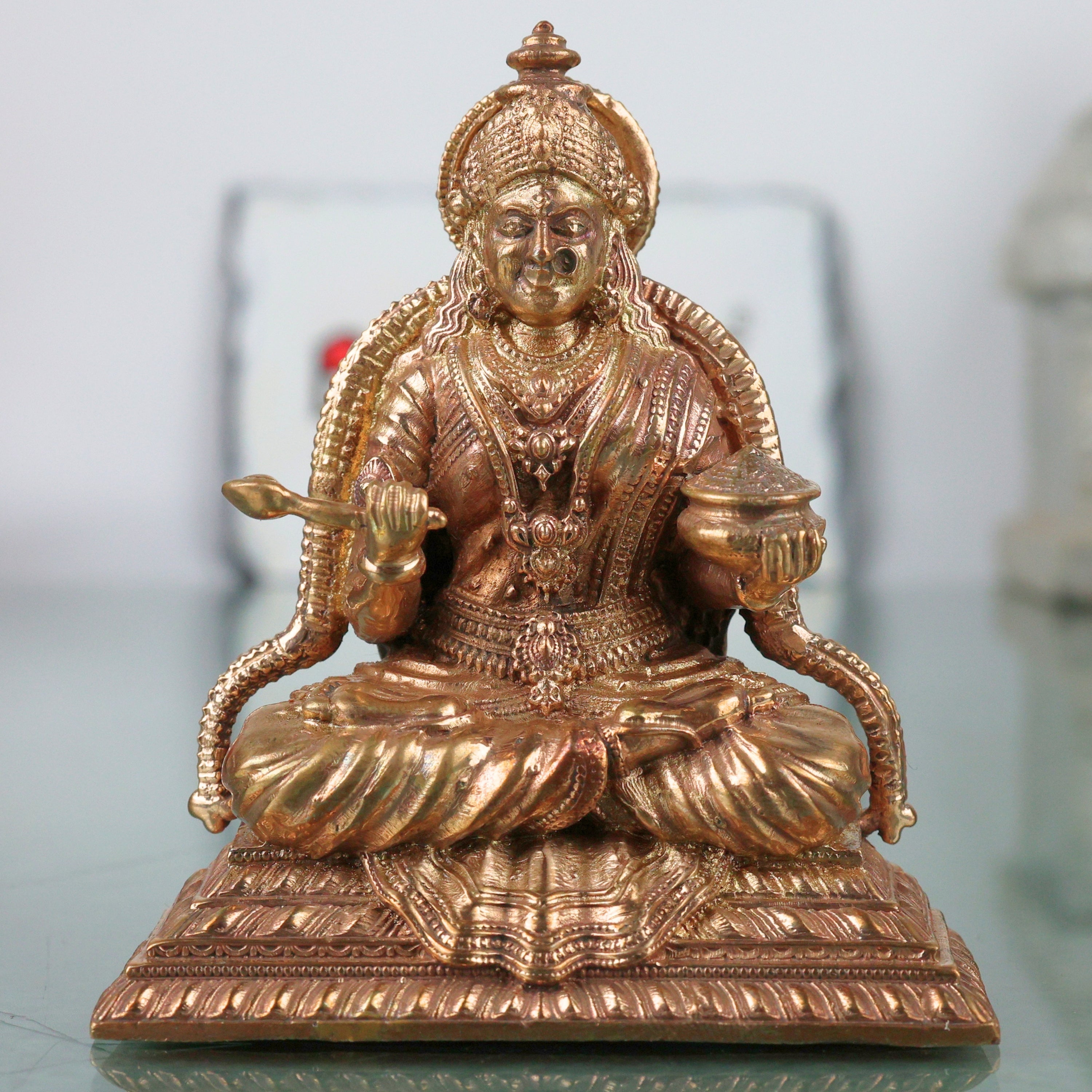 Bronze Annapurna Devi Idol Handcrafted Traditional Annapoorna Murti for Pooja, Decor & Gifting, Gold, 3 Inch, 1 Piece
