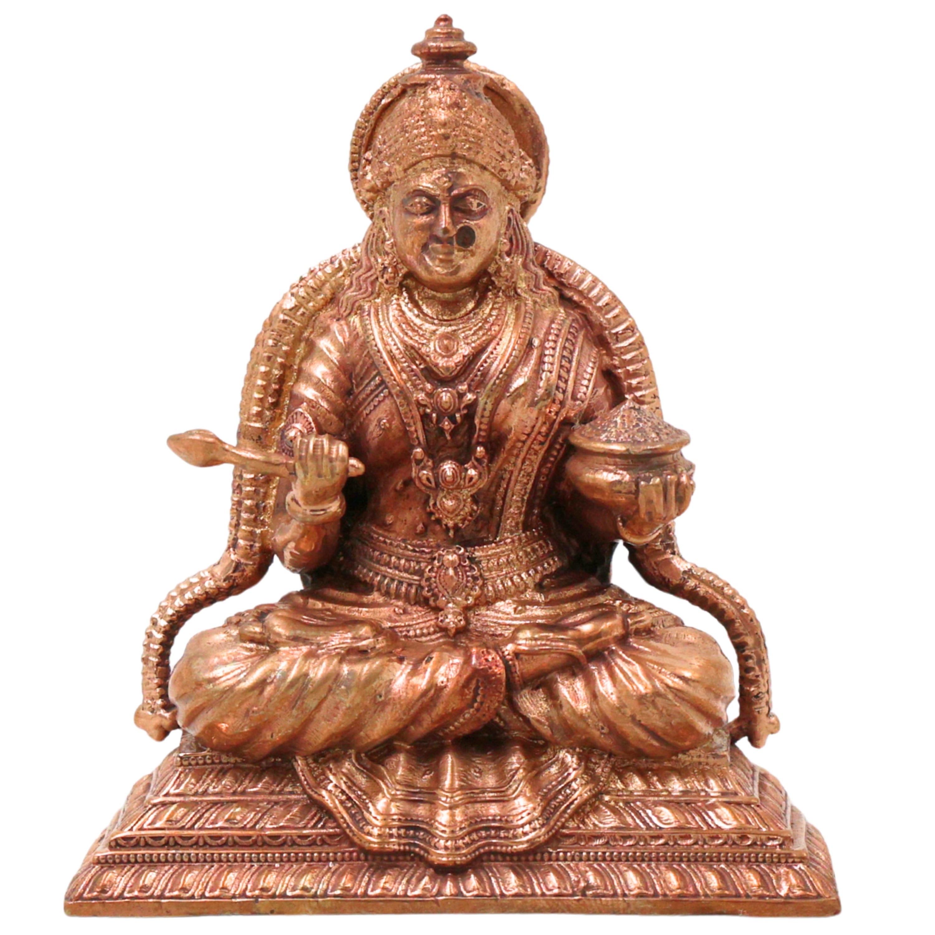 Bronze Annapurna Devi Idol Handcrafted Traditional Annapoorna Murti for Pooja, Decor & Gifting, Gold, 3 Inch, 1 Piece