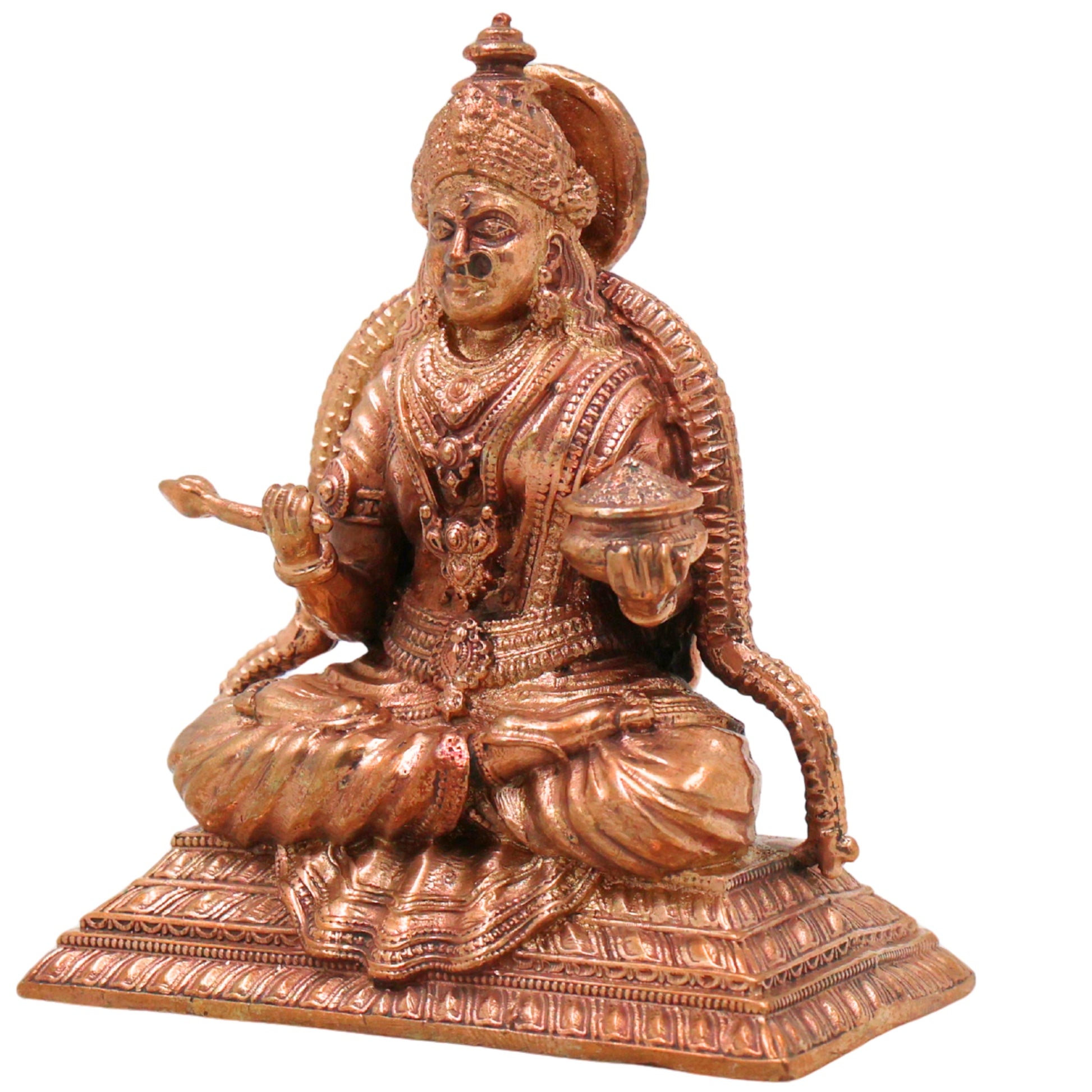 Bronze Annapurna Devi Idol Handcrafted Traditional Annapoorna Murti for Pooja, Decor & Gifting, Gold, 3 Inch, 1 Piece