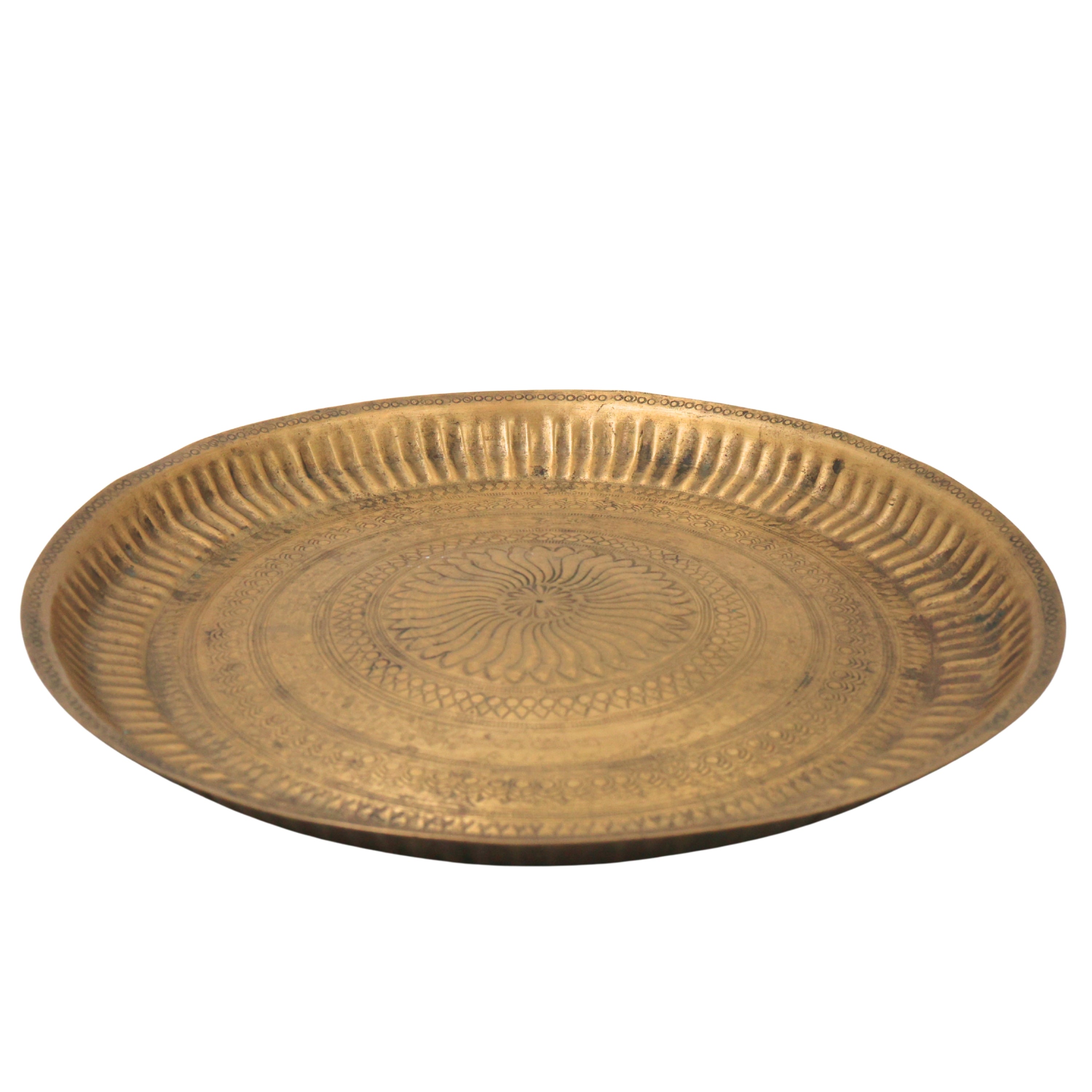 Brass Vintage Pooja Thali for Aarti, Temple, Home Decor & Gifting, Handcrafted Traditional Plate, Gold, 1 Inch, 1 Piece