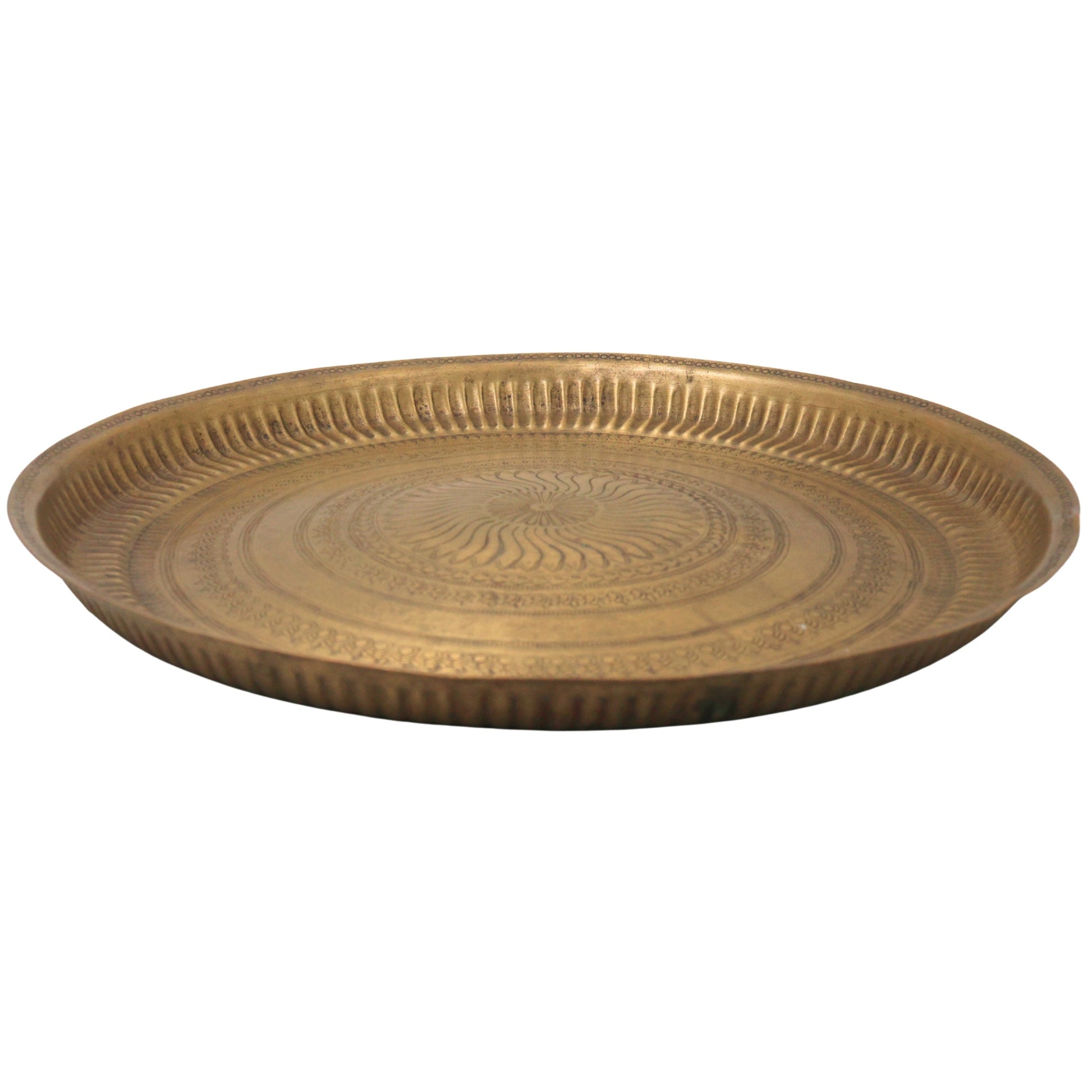 Brass Pooja Plate for Aarti & Mandir Decor, Handcrafted Traditional Puja Thali for Gifting, Gold, 1 Inch, 1 Piece