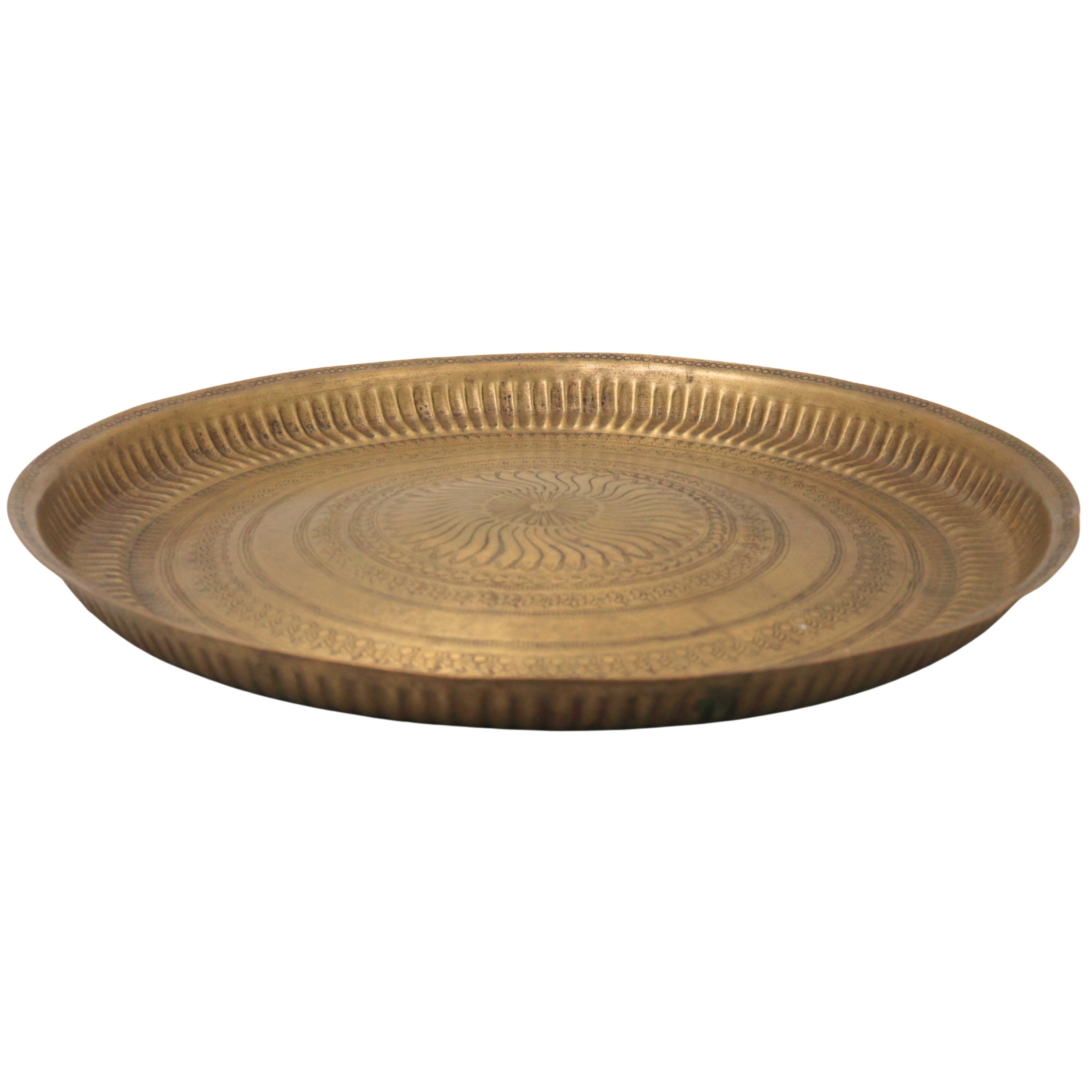Brass Pooja Plate for Aarti & Mandir Decor, Handcrafted Traditional Puja Thali for Gifting, Gold, 1 Inch, 1 Piece