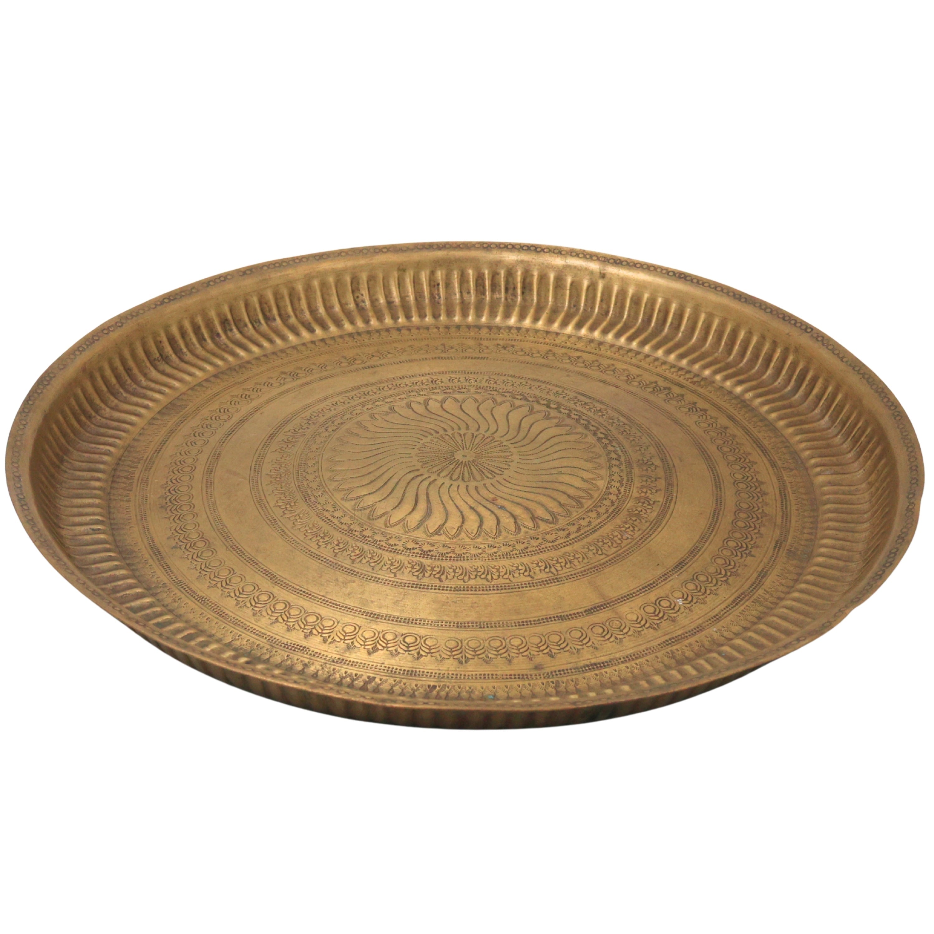 Brass Pooja Plate for Aarti & Mandir Decor, Handcrafted Traditional Puja Thali for Gifting, Gold, 1 Inch, 1 Piece