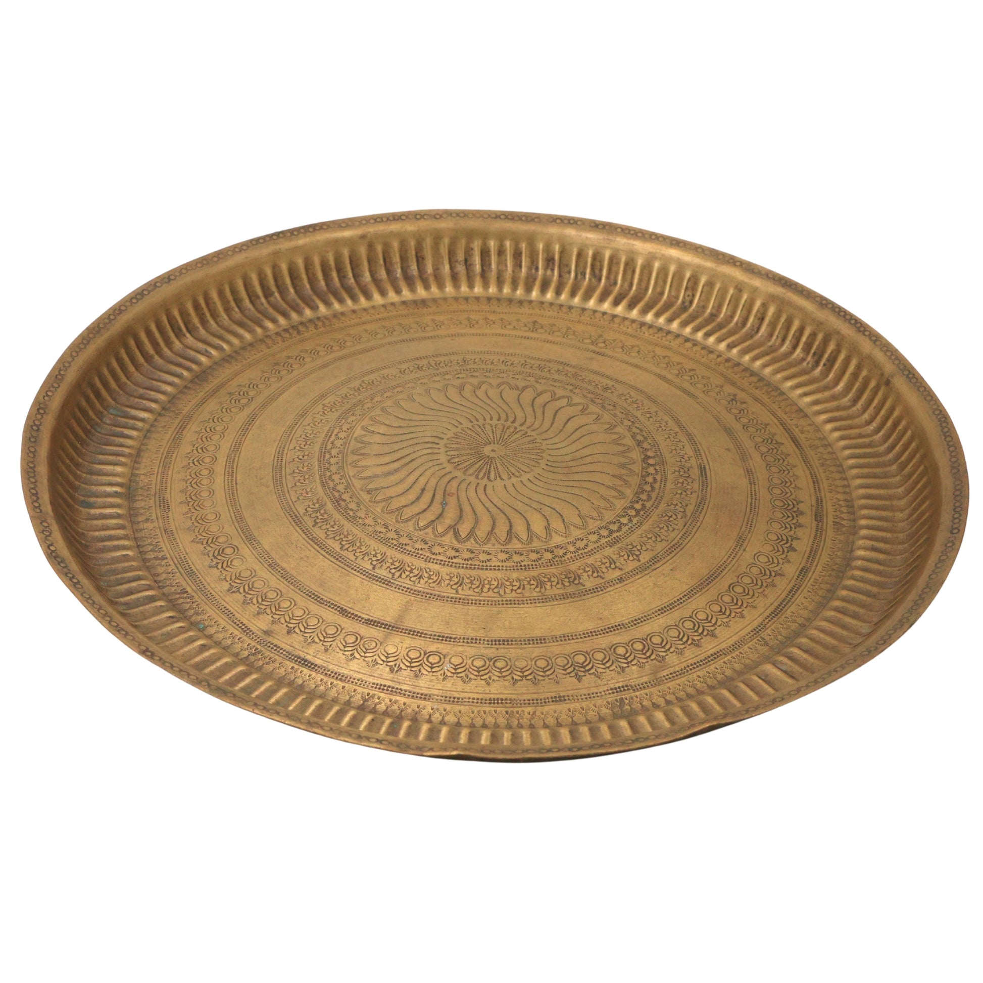 Brass Pooja Plate for Aarti & Mandir Decor, Handcrafted Traditional Puja Thali for Gifting, Gold, 1 Inch, 1 Piece