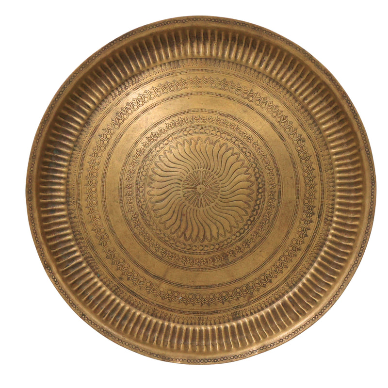 Brass Pooja Plate for Aarti & Mandir Decor, Handcrafted Traditional Puja Thali for Gifting, Gold, 1 Inch, 1 Piece