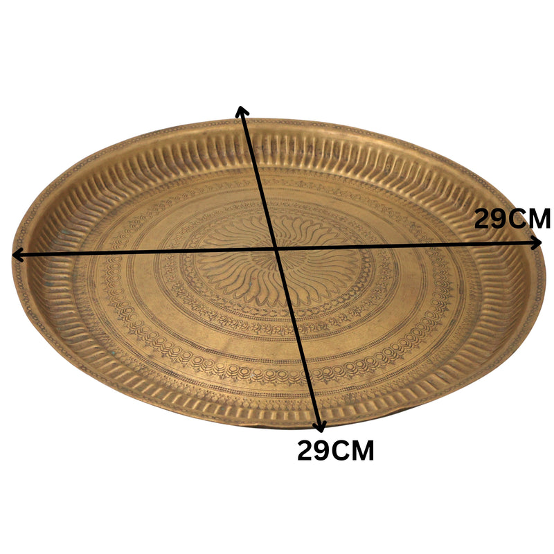 Brass Pooja Plate for Aarti & Mandir Decor, Handcrafted Traditional Puja Thali for Gifting, Gold, 1 Inch, 1 Piece