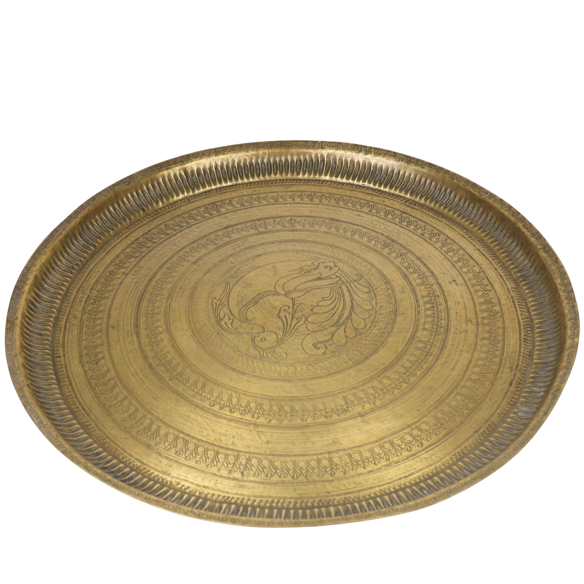 Brass Pooja Thali for Aarti, Temple, Home Decor & Gifting, Traditional Handcrafted Puja Plate, Gold, 1.5 Inch, 1 Piece
