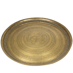 Brass Pooja Thali for Aarti, Temple, Home Decor & Gifting, Traditional Handcrafted Puja Plate, Gold, 1.5 Inch, 1 Piece